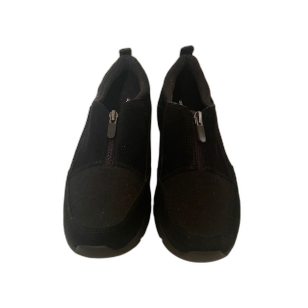 Lands' End black all-weather insulated suede front zip moc shoes Size 8
